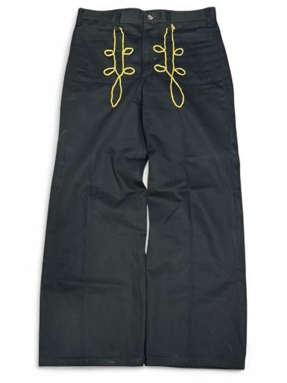 Black Women's Wide-Leg Wrangler with Yellow Lace Detail